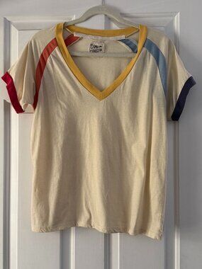 Camp Collection "Polly" Rainbow Ringer tee size L